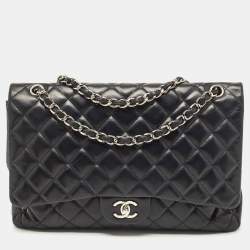 Pre Owned Chanel Black Leather Maxi Jumbo XL Classic Flap Bag