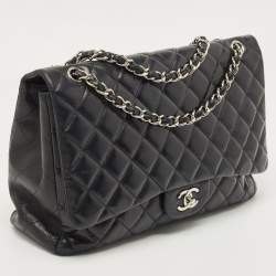 Pre Owned Chanel Black Leather Maxi Jumbo XL Classic Flap Bag