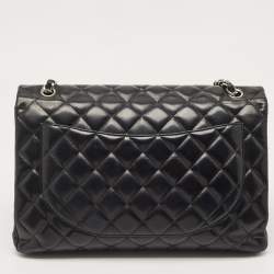 Pre Owned Chanel Black Leather Maxi Jumbo XL Classic Flap Bag