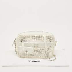 Pre Owned Chanel White Perforated Leather Ultra Pocket Camera Bag