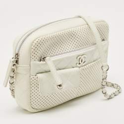 Pre Owned Chanel White Perforated Leather Ultra Pocket Camera Bag