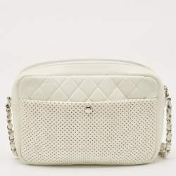 Pre Owned Chanel White Perforated Leather Ultra Pocket Camera Bag