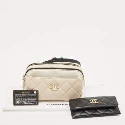 Pre Owned Chanel Beige/Black Quilted Leather CC In and Out Waist Bag