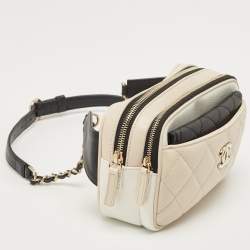 Pre Owned Chanel Beige/Black Quilted Leather CC In and Out Waist Bag