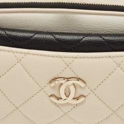 Pre Owned Chanel Beige/Black Quilted Leather CC In and Out Waist Bag