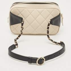 Pre Owned Chanel Beige/Black Quilted Leather CC In and Out Waist Bag