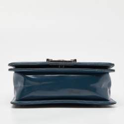 Pre Owned Chanel Blue Patent Leather Small Boy Bag