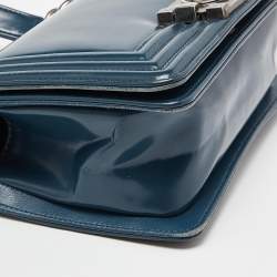 Pre Owned Chanel Blue Patent Leather Small Boy Bag