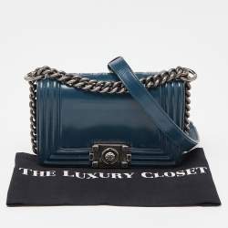 Pre Owned Chanel Blue Patent Leather Small Boy Bag