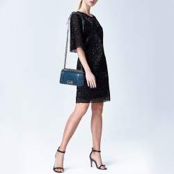Pre Owned Chanel Blue Patent Leather Small Boy Bag