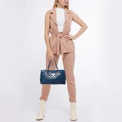 Pre Owned Chanel Blue Diamond Shine Quilted Leather Reissue Tote