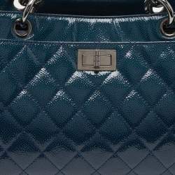 Pre Owned Chanel Blue Diamond Shine Quilted Leather Reissue Tote