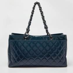 Pre Owned Chanel Blue Diamond Shine Quilted Leather Reissue Tote