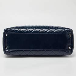 Pre Owned Chanel Blue Diamond Shine Quilted Leather Reissue Tote