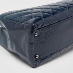 Pre Owned Chanel Blue Diamond Shine Quilted Leather Reissue Tote