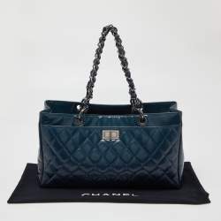 Pre Owned Chanel Blue Diamond Shine Quilted Leather Reissue Tote