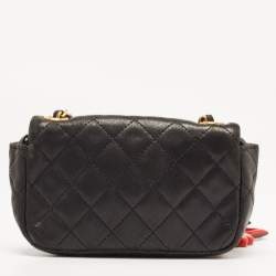 Pre Owned Chanel Black Quilted Leather Extra Mini Charms Classic Flap Bag