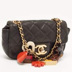 Pre Owned Chanel Black Quilted Leather Extra Mini Charms Classic Flap Bag