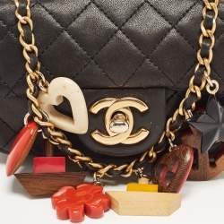 Pre Owned Chanel Black Quilted Leather Extra Mini Charms Classic Flap Bag