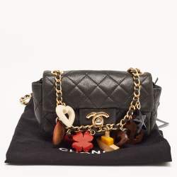 Pre Owned Chanel Black Quilted Leather Extra Mini Charms Classic Flap Bag