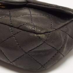 Pre Owned Chanel Black Quilted Leather Extra Mini Charms Classic Flap Bag