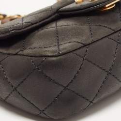 Pre Owned Chanel Black Quilted Leather Extra Mini Charms Classic Flap Bag