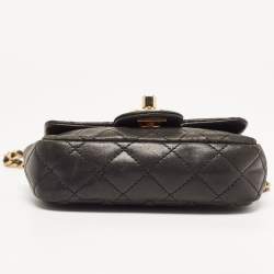 Pre Owned Chanel Black Quilted Leather Extra Mini Charms Classic Flap Bag