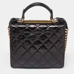 Pre Owned Chanel Black Crinkled Quilted Leather Rita Top Handle Bag