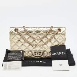 Pre Owned Chanel Gold Quilted Leather Reissue 2.55 Classic 226 Flap Bag