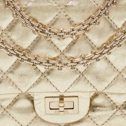 Pre Owned Chanel Gold Quilted Leather Reissue 2.55 Classic 226 Flap Bag