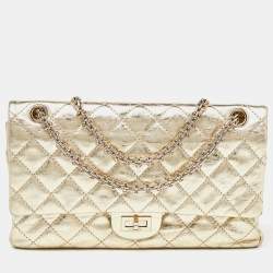 Pre Owned Chanel Gold Quilted Leather Reissue 2.55 Classic 226 Flap Bag