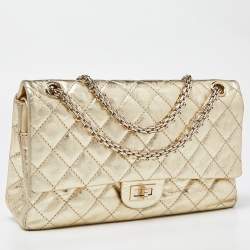 Pre Owned Chanel Gold Quilted Leather Reissue 2.55 Classic 226 Flap Bag
