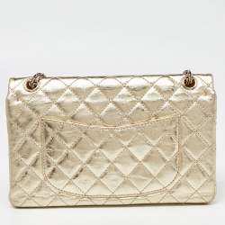 Pre Owned Chanel Gold Quilted Leather Reissue 2.55 Classic 226 Flap Bag