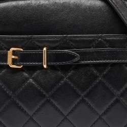 Pre Owned Chanel Black Quilted Leather Buckle Camera Case Bag