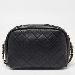 Pre Owned Chanel Black Quilted Leather Buckle Camera Case Bag
