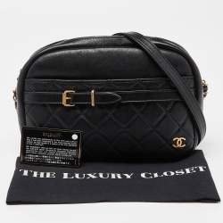 Pre Owned Chanel Black Quilted Leather Buckle Camera Case Bag