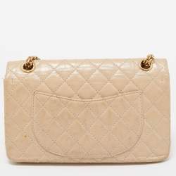 Pre Owned Chanel Beige Quilted Aged Leather Reissue 2.55 Classic 225 Flap Bag