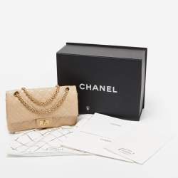 Pre Owned Chanel Beige Quilted Aged Leather Reissue 2.55 Classic 225 Flap Bag