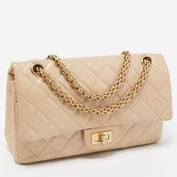 Pre Owned Chanel Beige Quilted Aged Leather Reissue 2.55 Classic 225 Flap Bag
