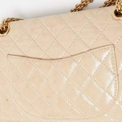 Pre Owned Chanel Beige Quilted Aged Leather Reissue 2.55 Classic 225 Flap Bag