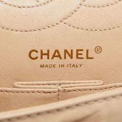 Pre Owned Chanel Beige Quilted Aged Leather Reissue 2.55 Classic 225 Flap Bag
