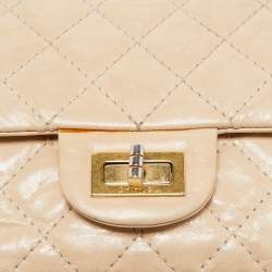 Pre Owned Chanel Beige Quilted Aged Leather Reissue 2.55 Classic 225 Flap Bag