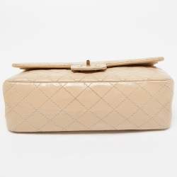 Pre Owned Chanel Beige Quilted Aged Leather Reissue 2.55 Classic 225 Flap Bag