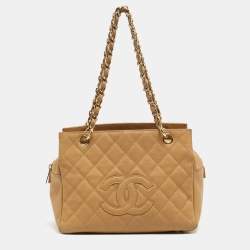 Chanel Beige Quilted Caviar Leather Petite Timeless Shopper Tote