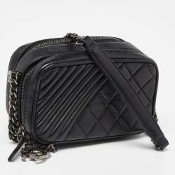 Pre Owned Chanel Black Quilted Leather Mini Coco Boy Camera Bag