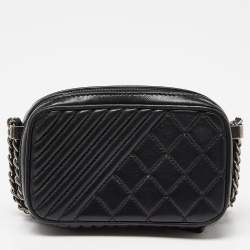 Pre Owned Chanel Black Quilted Leather Mini Coco Boy Camera Bag