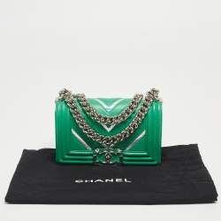 Pre Owned Chanel Green Small Iridescent Chevron Boy Bag