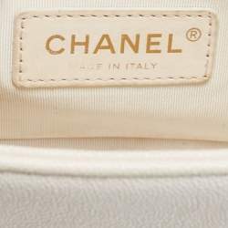Pre Owned Chanel Off White Quilted Leather Small Boy Flap Bag