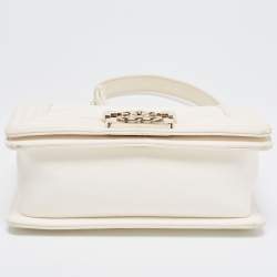 Pre Owned Chanel Off White Quilted Leather Small Boy Flap Bag