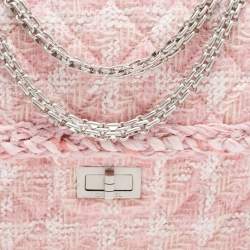 Pre Owned Chanel Pink Quilted Tweed Square Reissue 2.55 Flap Bag